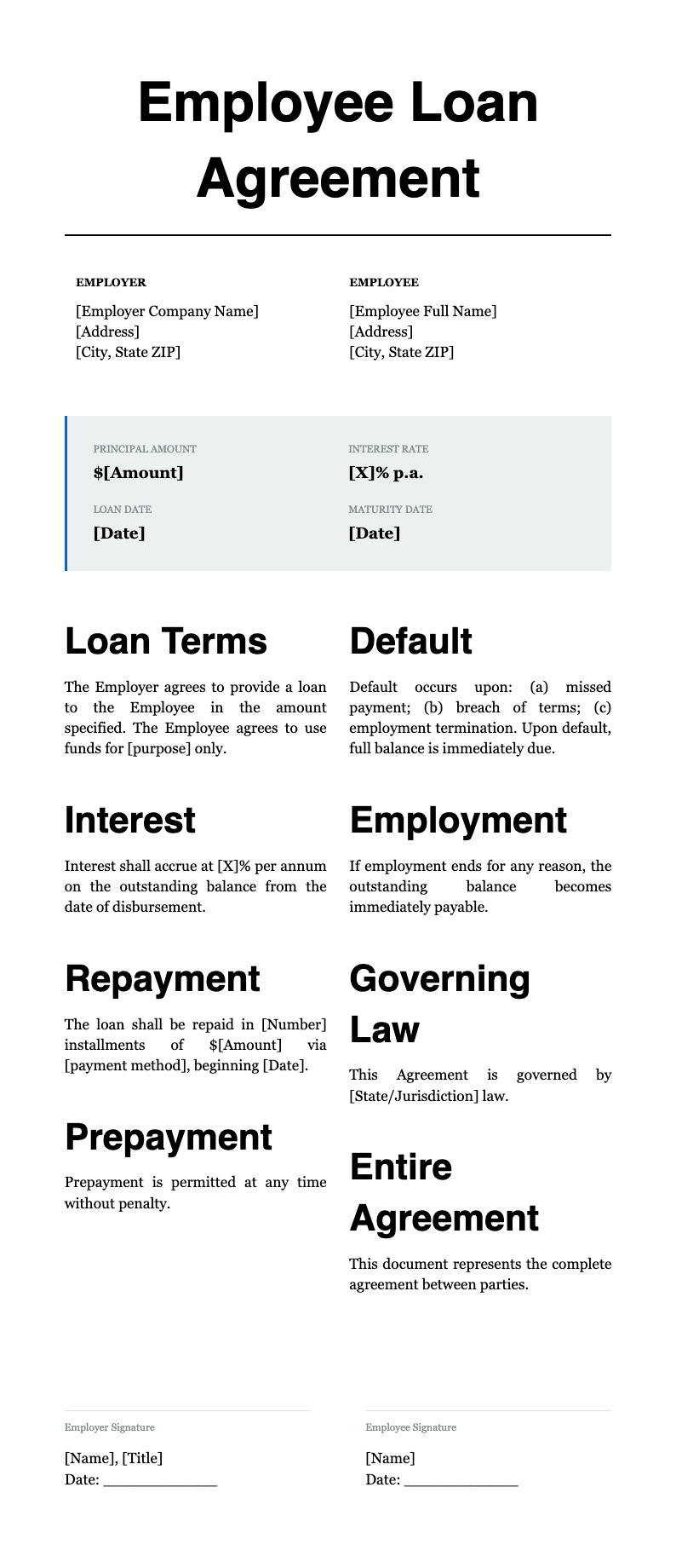 Detailed Classic Employee Loan Agreement
